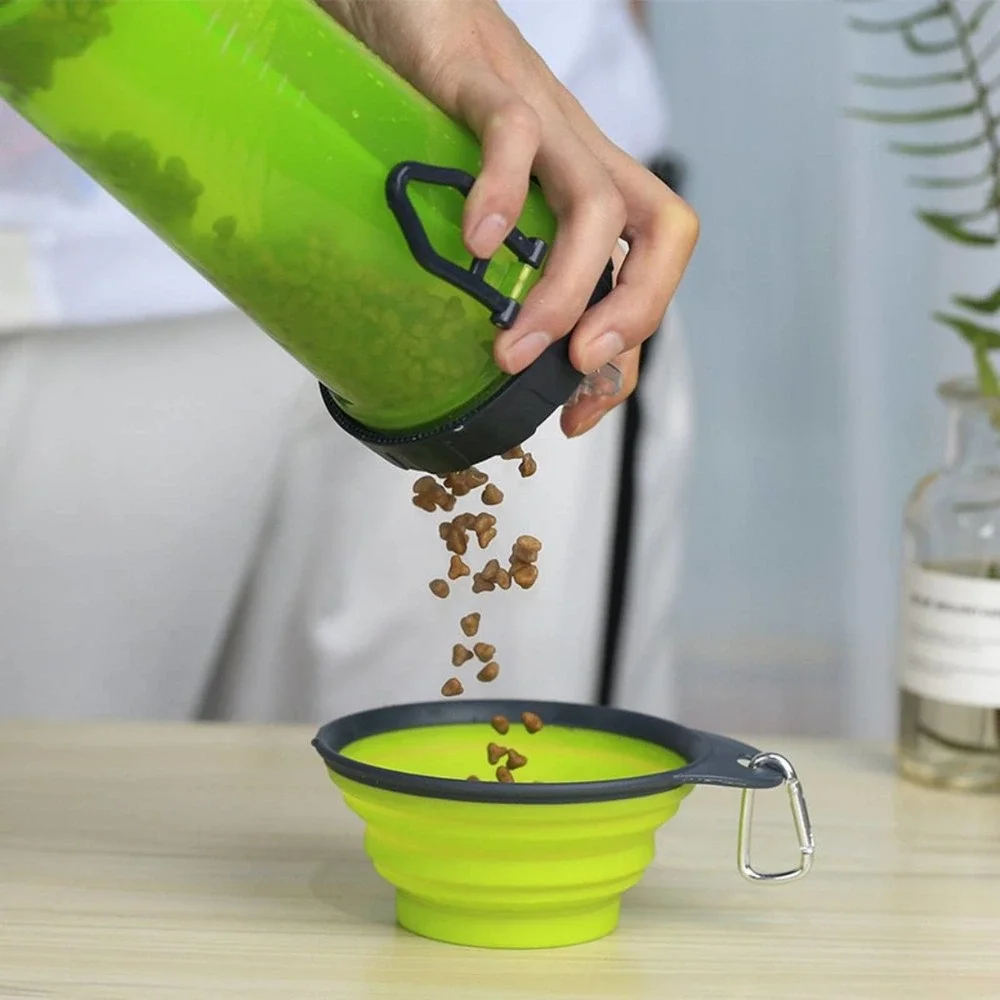 Chartreuse~~Travel Pet Food and Water Container w/collapsible bowl
